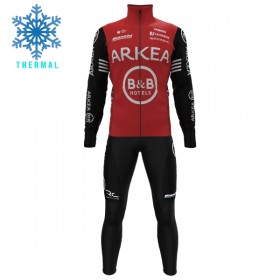 Fietskleding (Fietsshirt Lange Mouw + Lange Koersbroek) 2025 Arkea-B B Hotels Winter Thermal Fleece - Rood