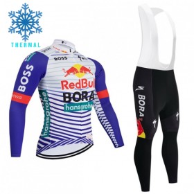 Fietskleding (Fietsshirt Lange Mouw + Lange Koersbroek) 2026 BORA-Hansgrohe Bull Winter Thermal Fleece - Rood - Wit