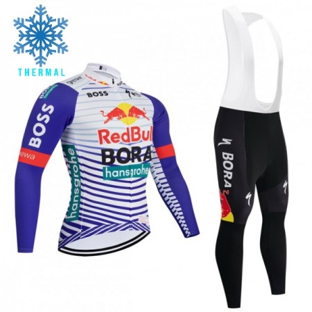 Fietskleding (Fietsshirt Lange Mouw + Lange Koersbroek) 2026 BORA-Hansgrohe Bull Winter Thermal Fleece - Rood - Wit
