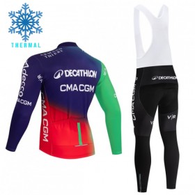 Fietskleding (Fietsshirt Lange Mouw + Lange Koersbroek) 2026 Decathlon CMA CGM Winter Thermal Fleece - Blauw