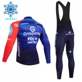 Fietskleding (Fietsshirt Lange Mouw + Lange Koersbroek) 2026 Groupama-FDJ Winter Thermal Fleece - Blauw