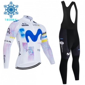 Fietskleding (Fietsshirt Lange Mouw + Lange Koersbroek) 2026 Movistar Team Winter Thermal Fleece - Wit