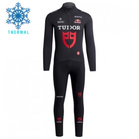 Fietskleding (Fietsshirt Lange Mouw + Lange Koersbroek) 2026 Tudor Pro Cycling Team Winter Thermal Fleece - Zwart