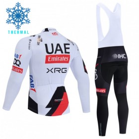 Fietskleding (Fietsshirt Lange Mouw + Lange Koersbroek) 2026 UAE TEAM EMIRATES XRG Winter Thermal Fleece - Wit