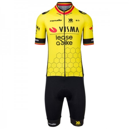 Fietskleding (Fietsshirt + Korte Koersbroek) 2025 Visma Lease A Bike Belgisch Kampioenschap - Geel Fietskleding (Fietsshirt + Korte Koersbroek) 2025 Visma Lease A Bike Belgisch Kampioenschap - Geel