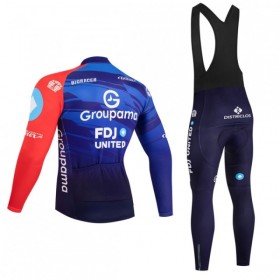 Fietskleding (Fietsshirt Lange Mouw + Lange Koersbroek) 2026 Groupama-FDJ - Blauw
