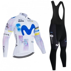 Fietskleding (Fietsshirt Lange Mouw + Lange Koersbroek) 2026 Movistar Team - Wit