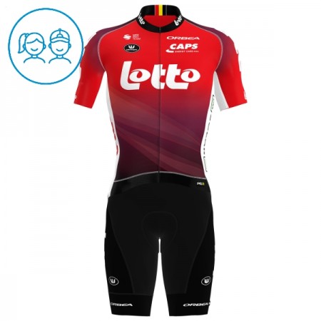 Kind Fietskleding (Fietsshirt + Korte Koersbroek) 2025 Lotto - Rood Kind Fietskleding (Fietsshirt + Korte Koersbroek) 2025 Lotto - Rood