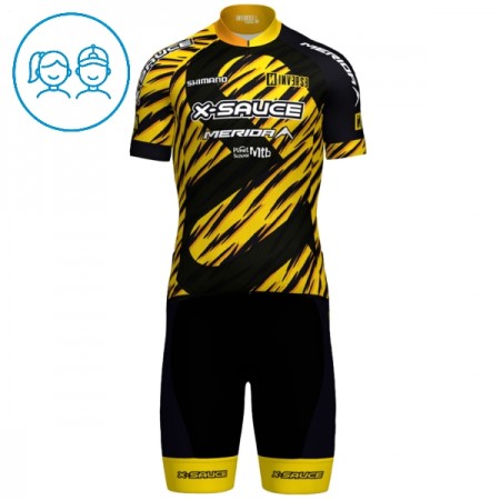 Kind Fietskleding (Fietsshirt + Korte Koersbroek) 2025 X-Sauce Factory Team - Zwart Kind Fietskleding (Fietsshirt + Korte Koersbroek) 2025 X-Sauce Factory Team - Zwart