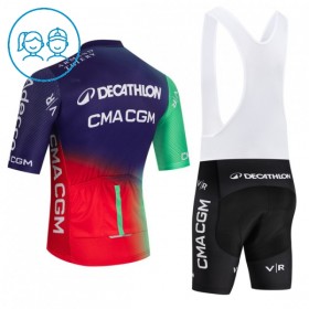 Kind Fietskleding (Fietsshirt + Korte Koersbroek) 2026 Decathlon CMA CGM - Blauw