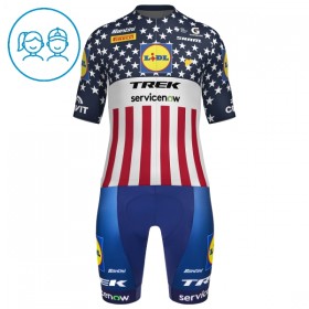 Kind Fietskleding (Fietsshirt + Korte Koersbroek) 2026 Lidl-Trek US-American Champion - Blauw