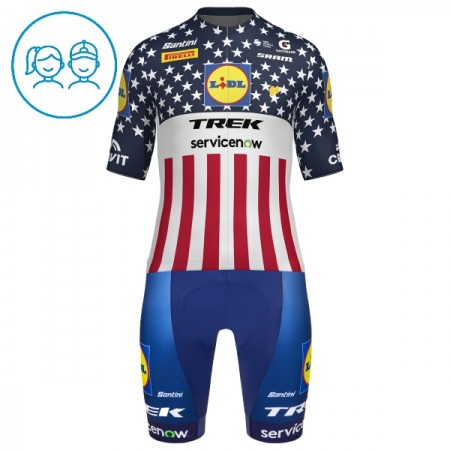 Kind Fietskleding (Fietsshirt + Korte Koersbroek) 2026 Lidl-Trek US-American Champion - Blauw Kind Fietskleding (Fietsshirt + Korte Koersbroek) 2026 Lidl-Trek US-American Champion - Blauw