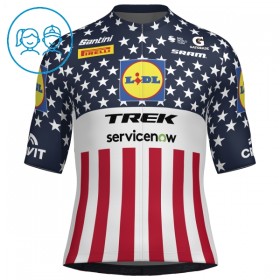 Kind Fietskleding (Fietsshirt + Korte Koersbroek) 2026 Lidl-Trek US-American Champion - Blauw