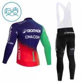 Kind Fietskleding (Fietsshirt Lange Mouw + Lange Koersbroek) 2026 Decathlon CMA CGM - Blauw
