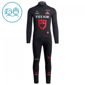 Kind Fietskleding (Fietsshirt Lange Mouw + Lange Koersbroek) 2026 Tudor Pro Cycling Team - Zwart