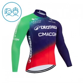 Kind Wielershirt 2026 Decathlon CMA CGM Lange Mouw - Blauw