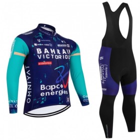 Fietskleding (Fietsshirt Lange Mouw + Lange Koersbroek) 2026 Bahrain Victorious - Blauw