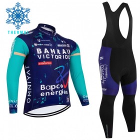 Fietskleding (Fietsshirt Lange Mouw + Lange Koersbroek) 2026 Bahrain Victorious Winter Thermal Fleece - Blauw
