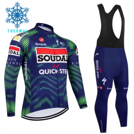 Fietskleding (Fietsshirt Lange Mouw + Lange Koersbroek) 2026 Soudal Quick Step Winter Thermal Fleece - Blauw