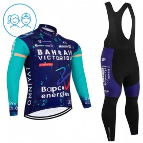 Kind Fietskleding (Fietsshirt Lange Mouw + Lange Koersbroek) 2026 Bahrain Victorious - Blauw