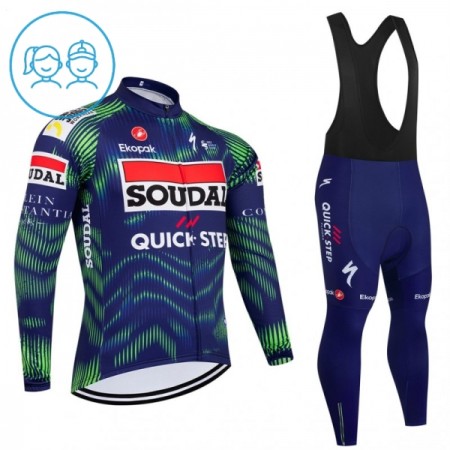 Kind Fietskleding (Fietsshirt Lange Mouw + Lange Koersbroek) 2026 Soudal Quick Step - Blauw