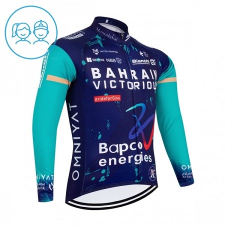 Kind Wielershirt 2026 Bahrain Victorious Lange Mouw - Blauw Kind Wielershirt 2026 Bahrain Victorious Lange Mouw - Blauw